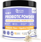 NATURE TARGET Probióticos para Perros - Polvo con Probióticos, Prebióticos, Enzimas Digestivas y Fibra - 6 Mil Millones de UFC - 90 Dosis