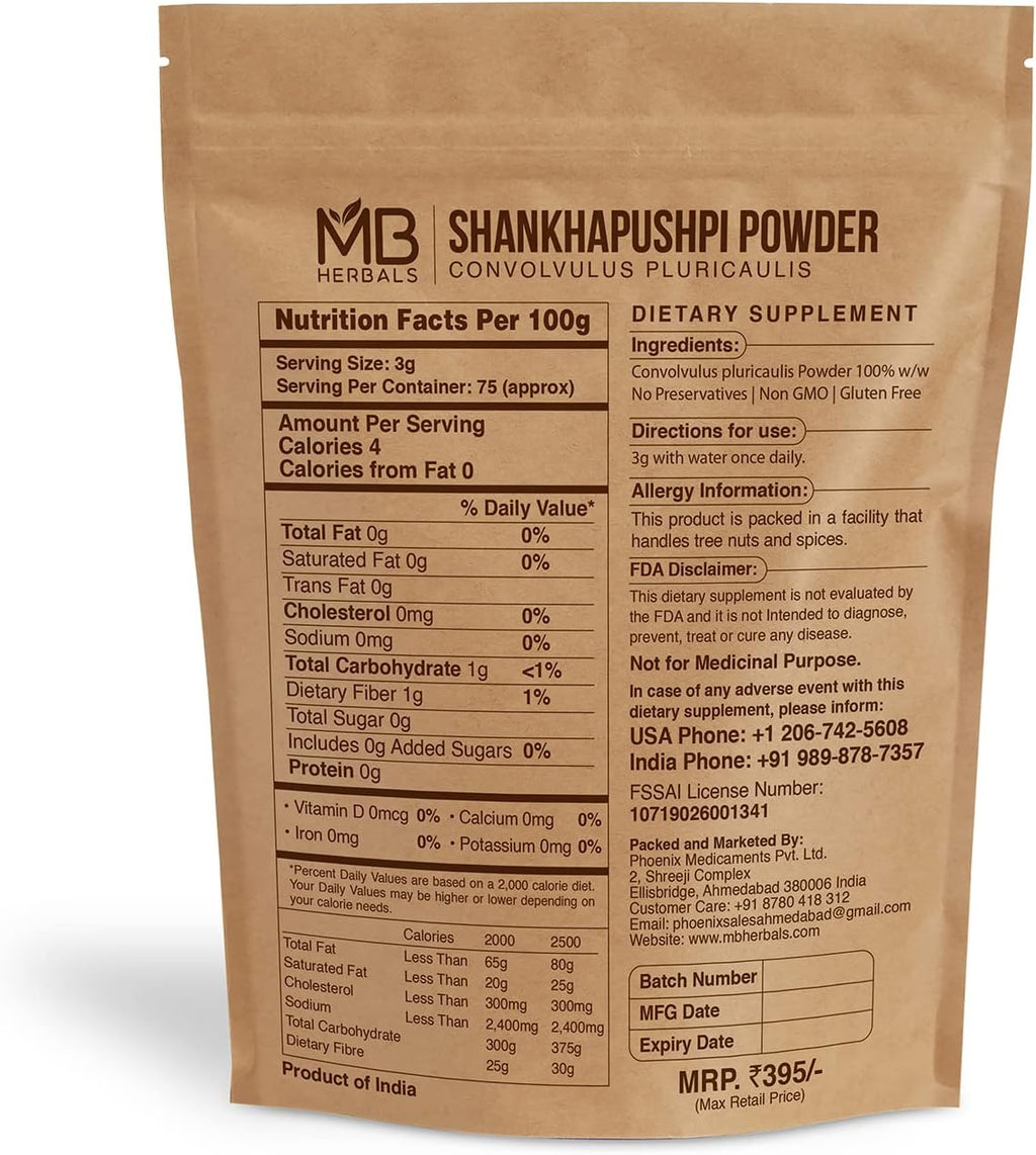 MB Herbals Shankhapushpi Powder 227 g | Polvo de Shankhpushpi | Convolvulus pluricaulis
