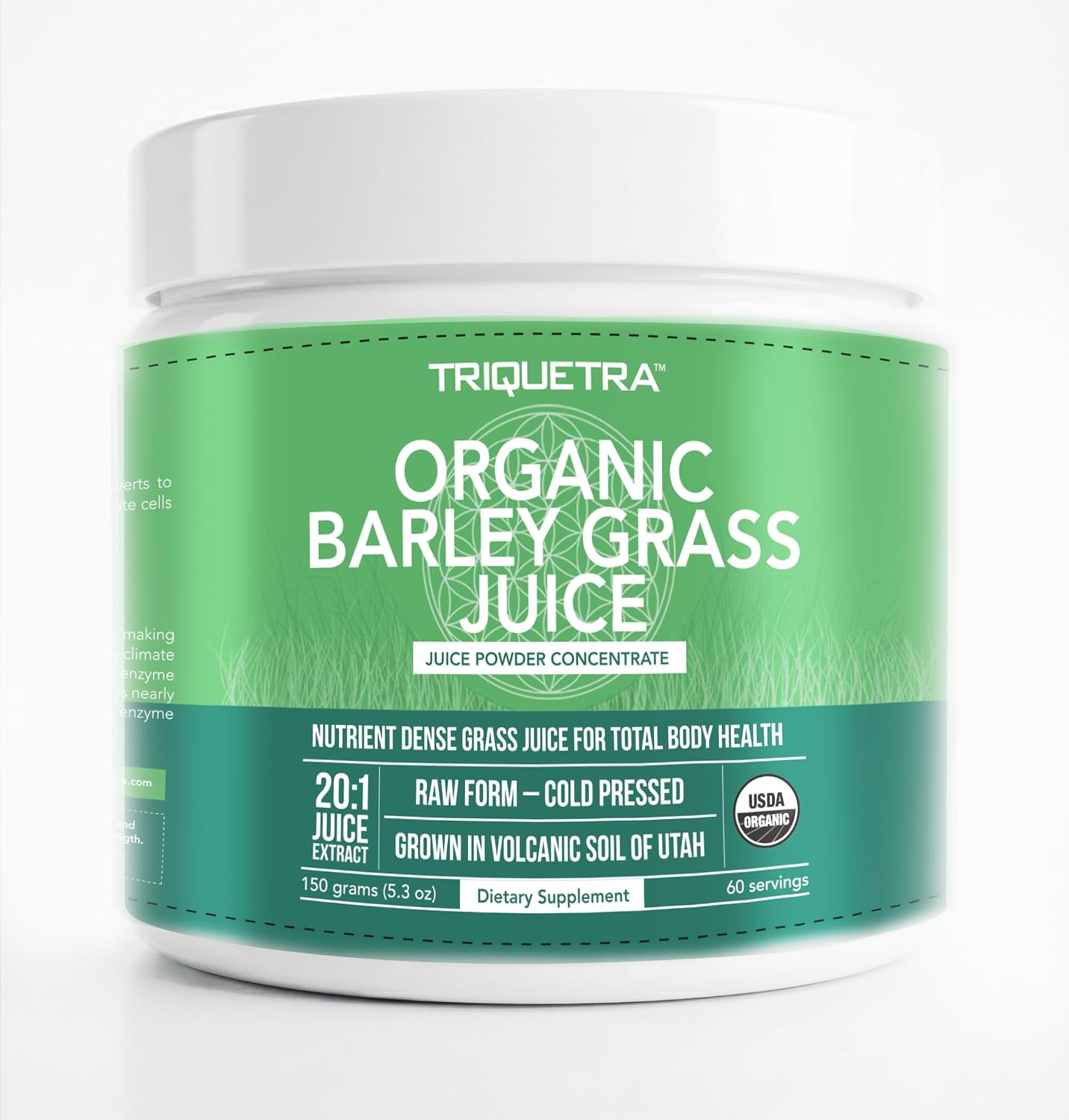 Organic Barley Grass Juice Powder - Cultivado en Suelo Volcánico de Utah - Forma Cruda y Bioactiva, Prensado en Frío y Secado con CO₂ – Sin Gluten, Sin OGM, Vegano - Complementa el Polvo de Jugo de Wheatgrass - 150 g