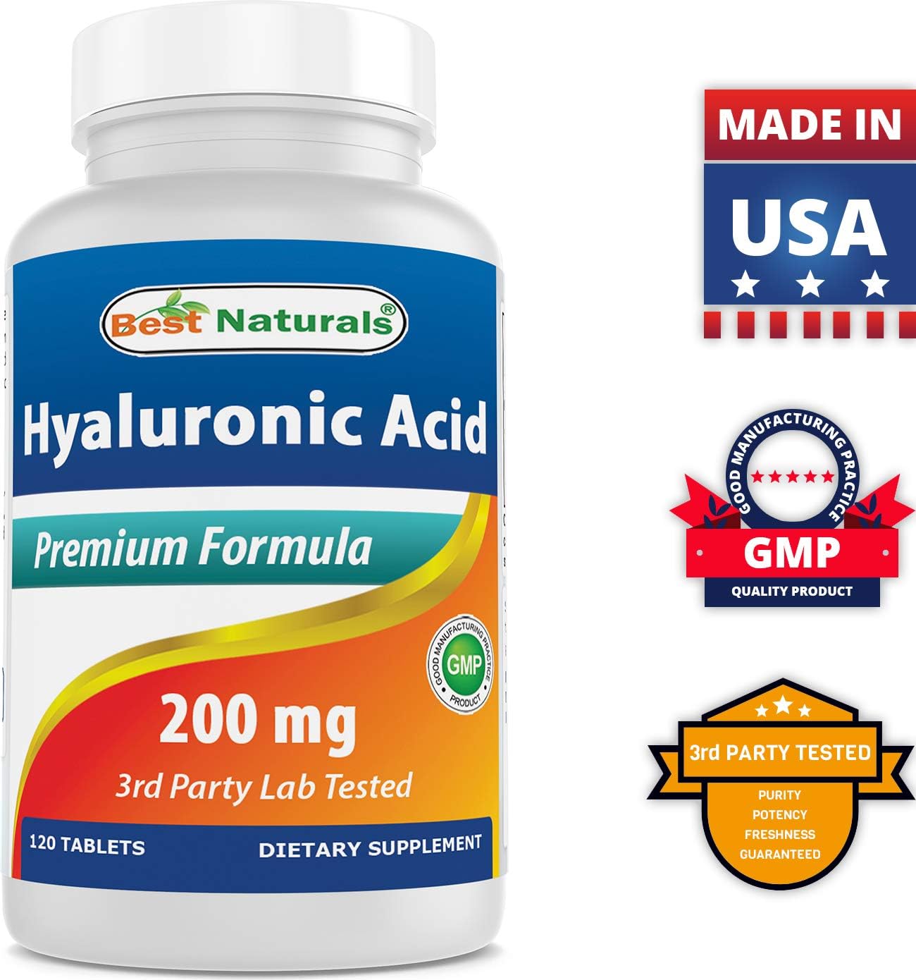Best Naturals Ácido Hialurónico 200 mg - 120 Comprimidos (No-GMO, Sin Gluten)