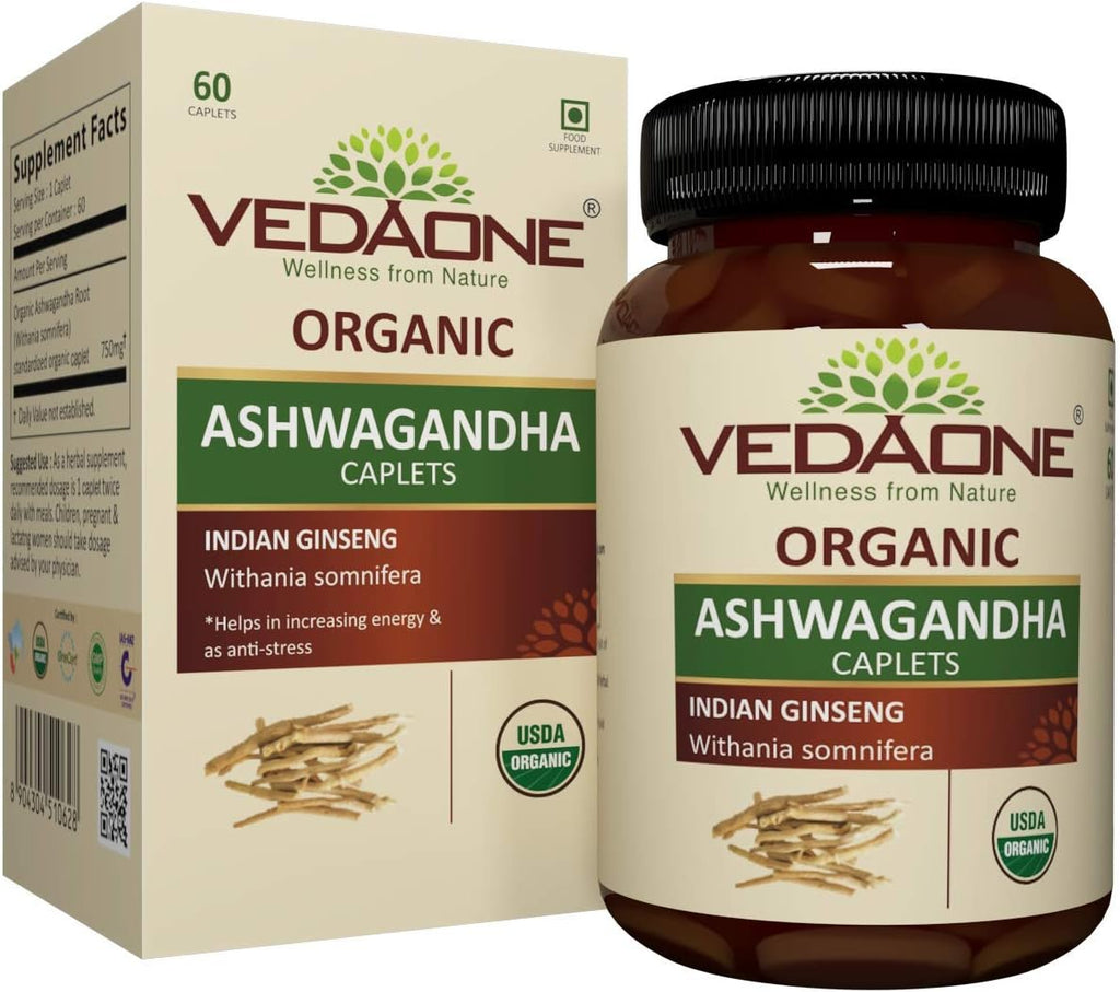 VEDAONE Ashwagandha Orgánica en Cápsulas - 750mg por Cápsula, 60 Cápsulas (Suministro para 1 Mes)