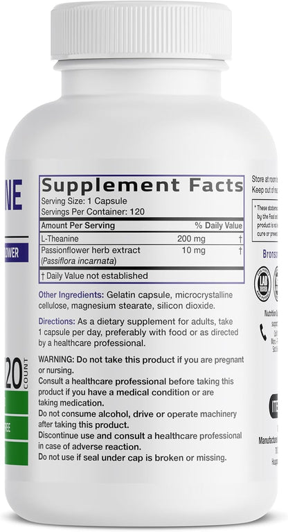 Bronson L-Teanina 200mg (Doble Concentración) con Passiflora - 120 Cápsulas – Image 2