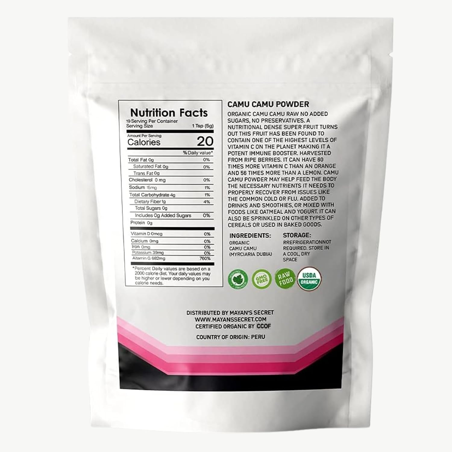 Mayan's Secret Camu Camu en Polvo Orgánico Certificado USDA - 99g (Pack de 2)