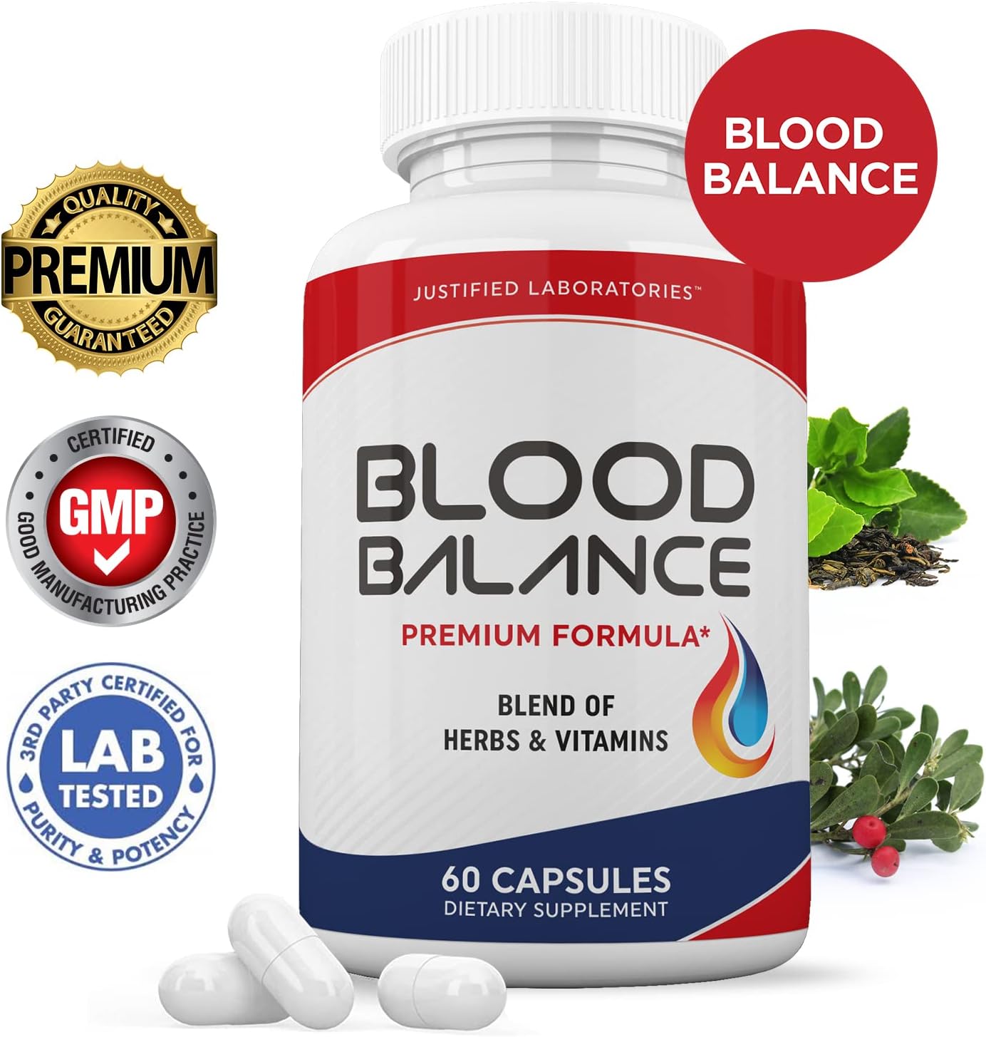 Justified Laboratories Blood Balance – 60 Cápsulas (Pack de 2) – Fórmula de Apoyo Circulatorio con Hierbas y Vitaminas