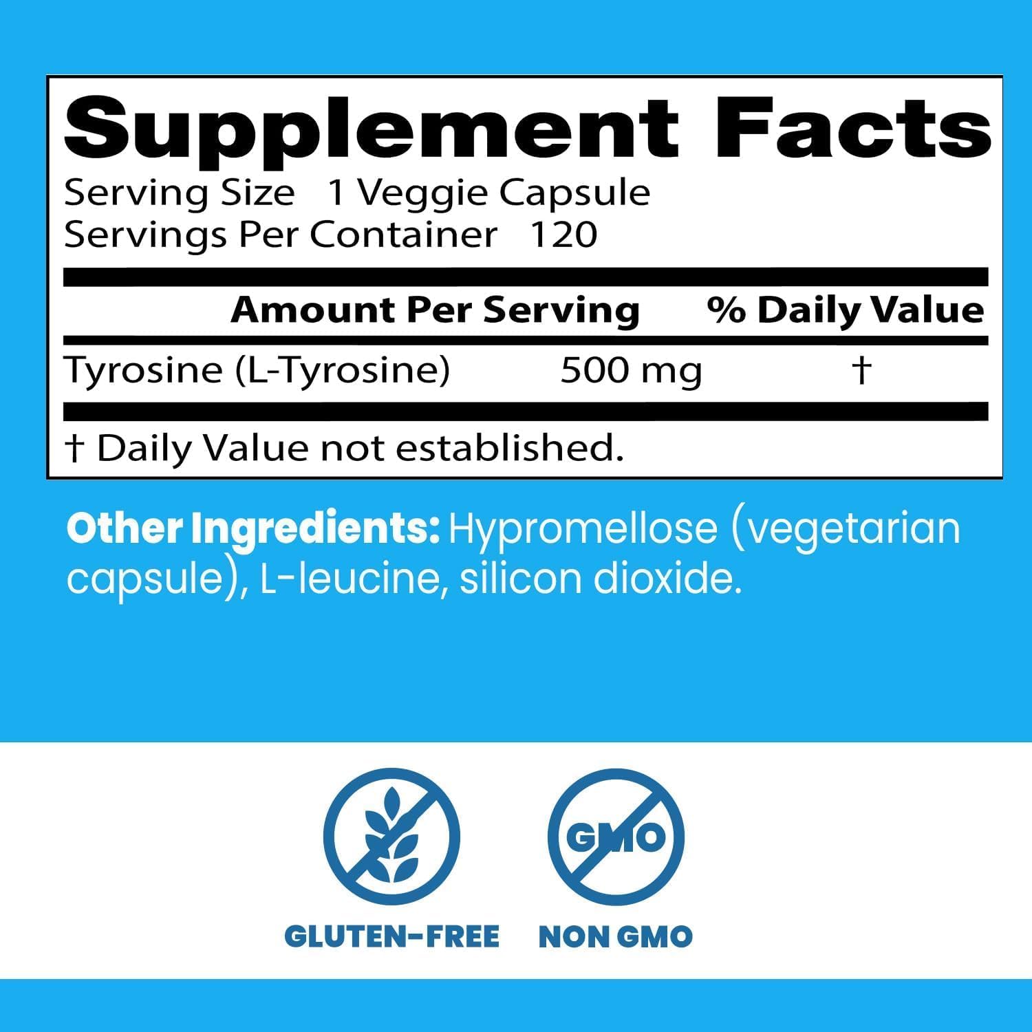 Doctor's Best L-Tirosina 500 mg - 120 Cápsulas Veganas