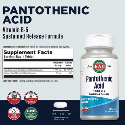 KAL Ácido Pantoténico 1000mg, Liberación – Contribuye a la reducción del cansancio y la fatiga – Image 2