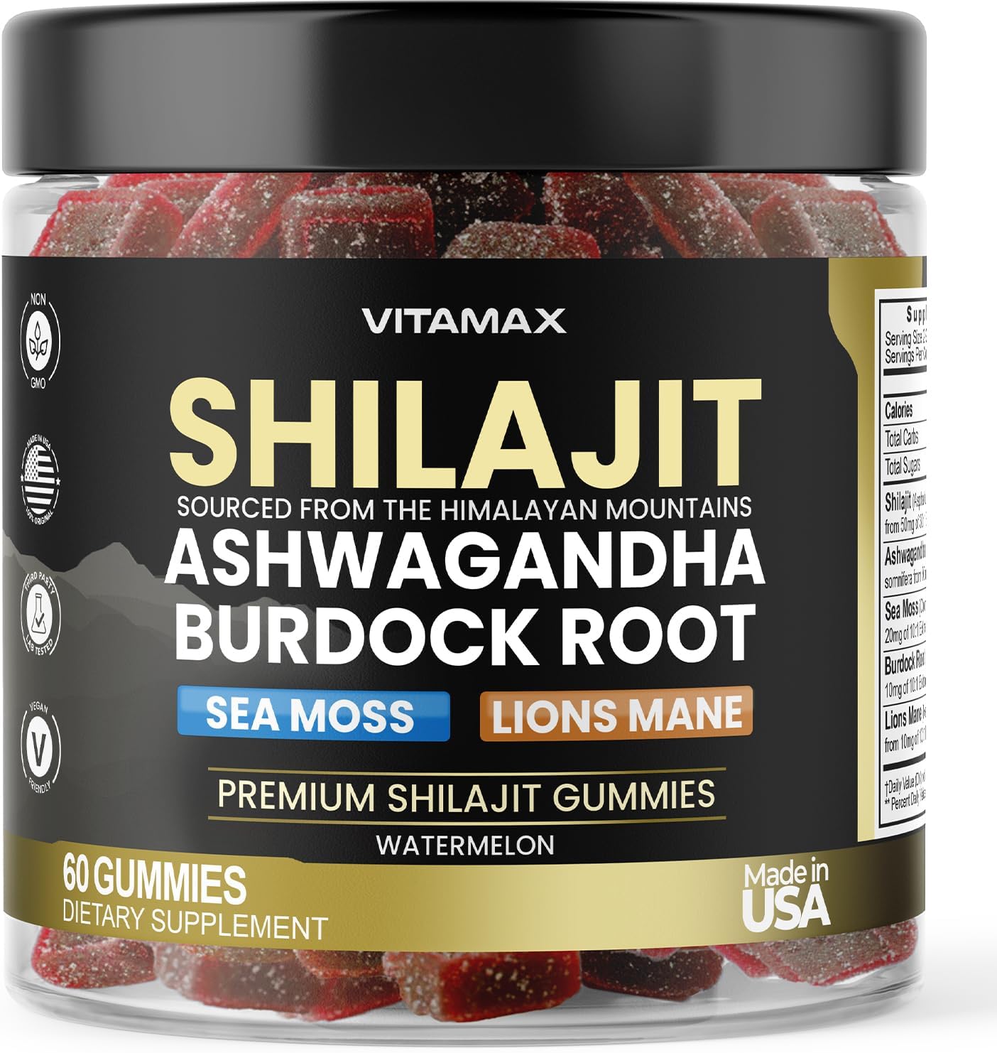 Pure Shilajit Gummies con Sea Moss, Ashwagandha y Minerales - Sabor Sandía - 60 Gomitas