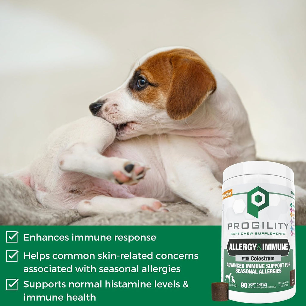 Progility Allergy & Immune Suplemento para Perros – Apoyo Avanzado para el Sistema Inmunológico y Alergias Estacionales con Probióticos, Masticables Blandos (90 unidades)