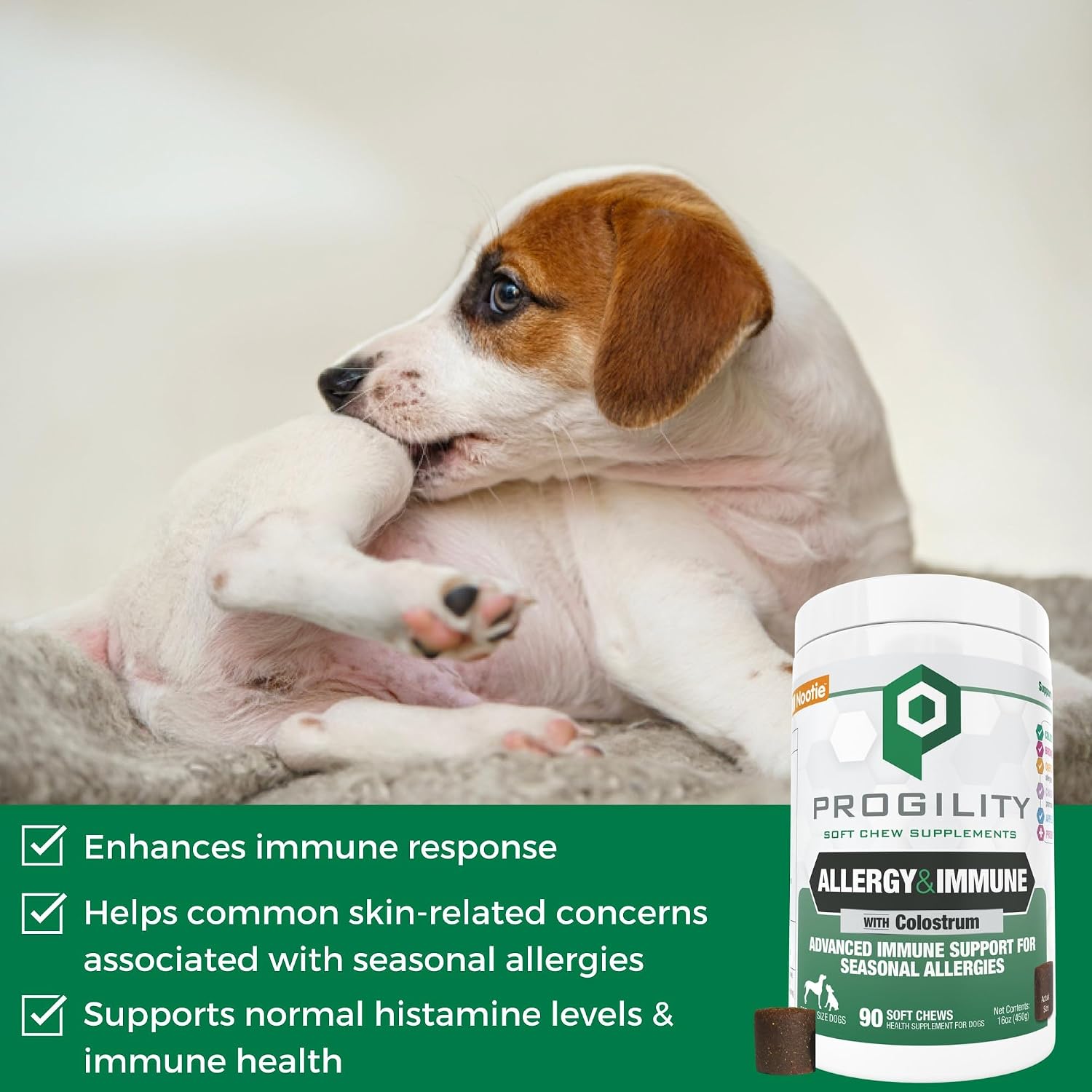 Progility Allergy & Immune Suplemento para Perros – Apoyo Avanzado para el Sistema Inmunológico y Alergias Estacionales con Probióticos, Masticables Blandos (90 unidades)