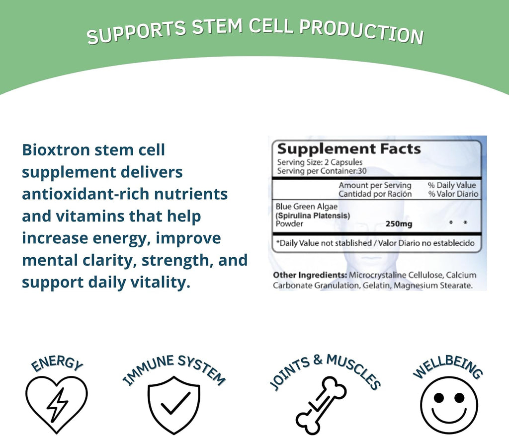 Bioxtron Cápsulas de Suplemento Natural con Alga Verde Azul y Espirulina - 60 Cápsulas