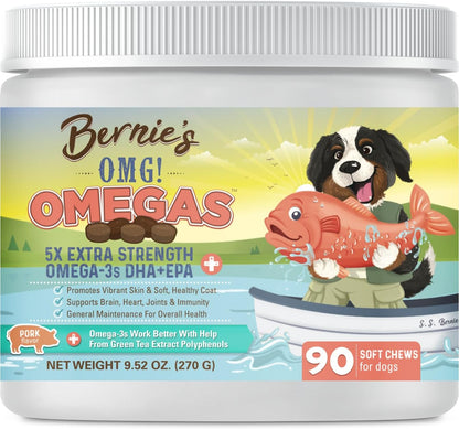 Bernie's OMG! Omegas Masticables para Perros – Piel y pelaje saludables: El EPA y el DHA contribuyen a una barrera – Image 1