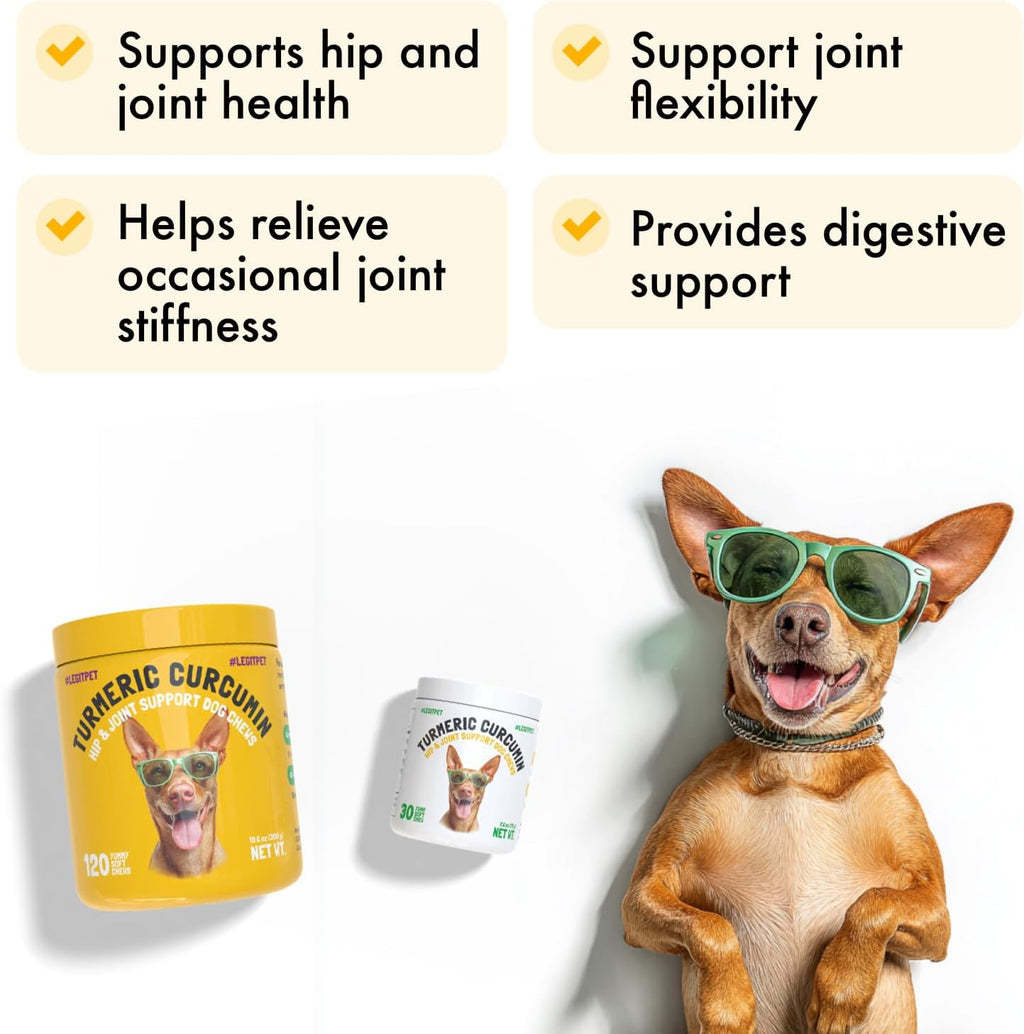 Turmeric Curcumina para Perros - Apoyo Articular y Movilidad con Colágeno y BioPerine - 120 Masticables