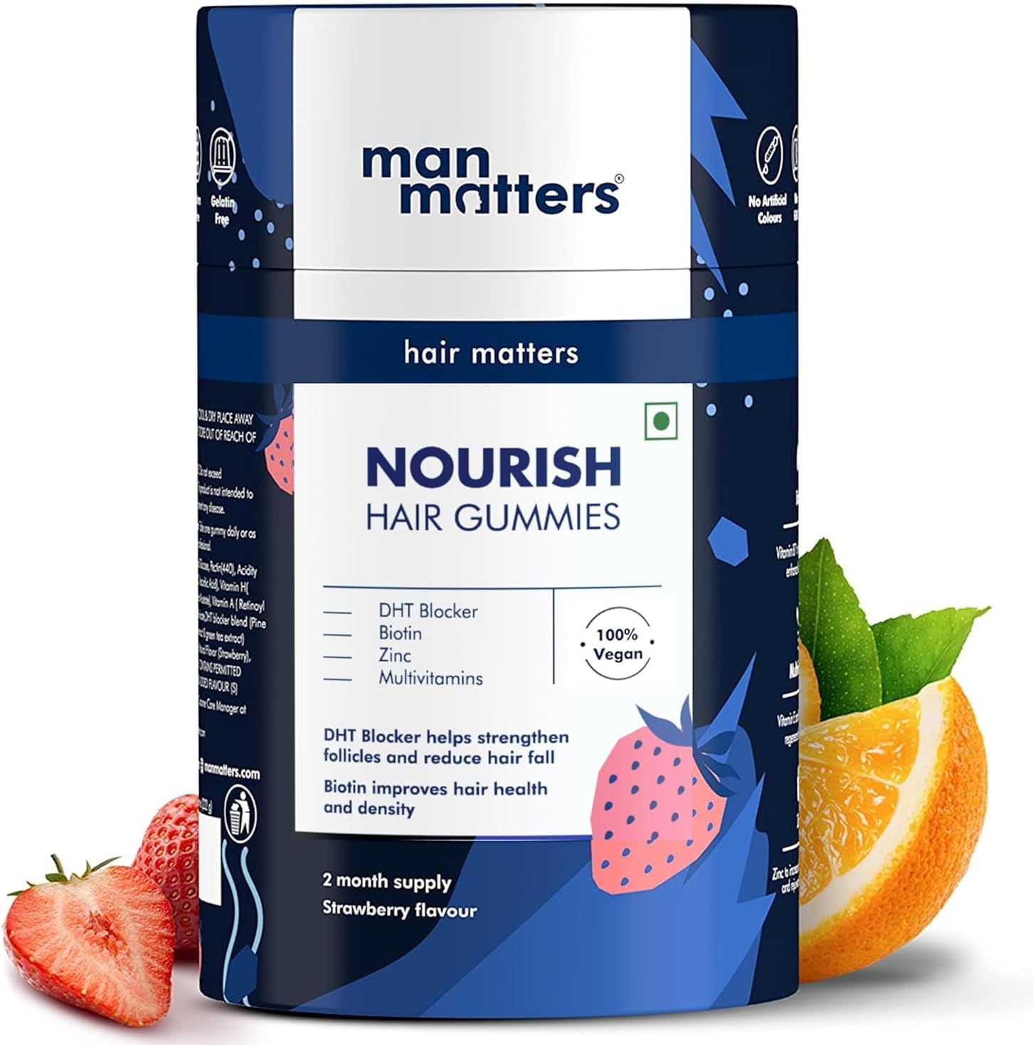 Man Matters Gomitas de Biotina para el Cabello para Hombres | Sabor Fresa | Con Vitamina A, C, E y Zinc | 100% Vegetariano | Pack 60 Días