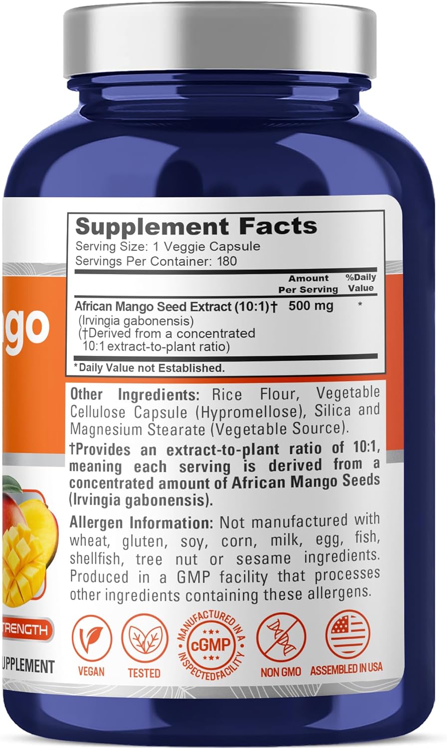 NusaPure Mango Africano, 500 mg, 180 Cápsulas Veganas (No OGM, Vegano)