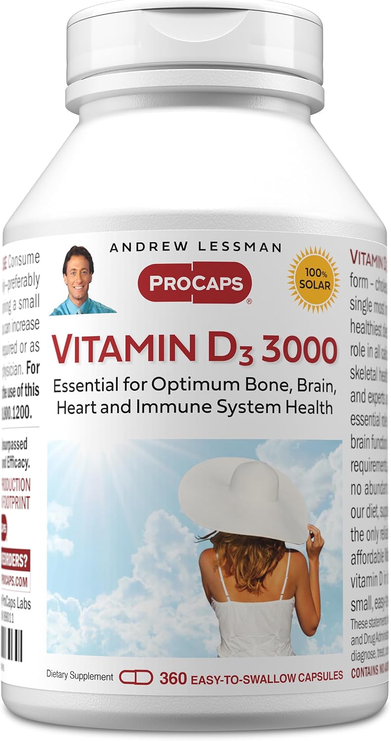 ANDREW LESSMAN Vitamina D3 3000 UI 360 Cápsulas - Alta Potencia, Esencial para la Absorción de Calcio, Apoya la Salud Ósea y el Sistema Inmunitario