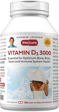 ANDREW LESSMAN Vitamina D3 3000 UI 360 Cápsulas - Alta Potencia, Esencial para la Absorción de Calcio, Apoya la Salud Ósea y el Sistema Inmunitario