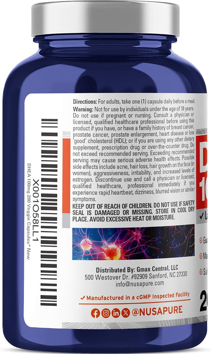 NusaPure DHEA 100mg 200 Cápsulas Vegetales (Vegetariano, No OGM) – Image 3