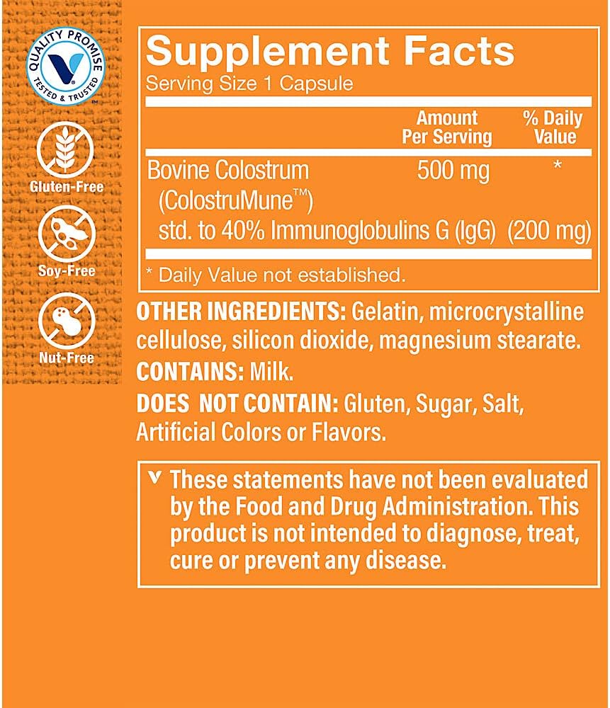 Calostro Bovino 40% IgG de The Vitamin Shoppe - 120 Cápsulas