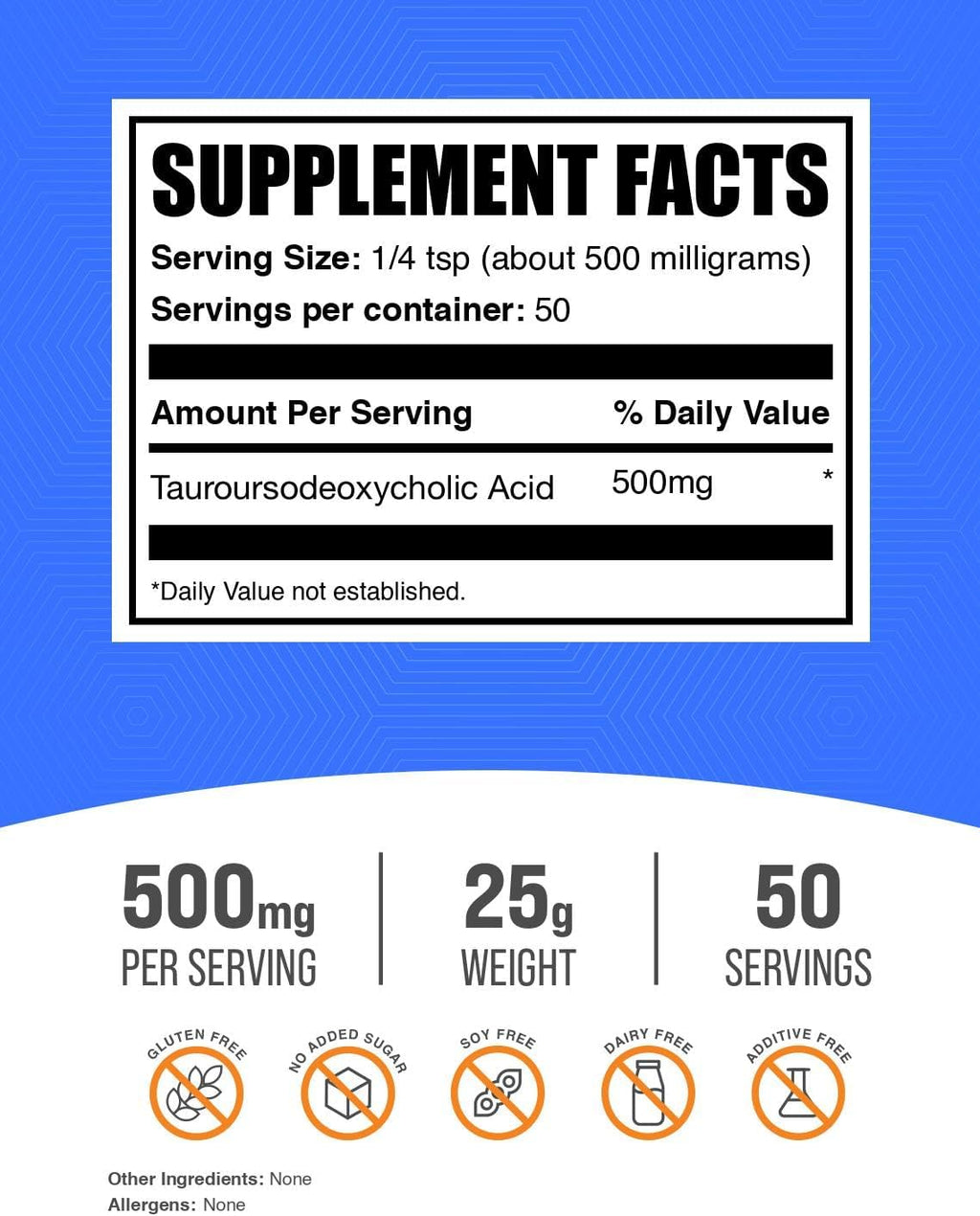 BulkSupplements.com TUDCA en Polvo - Ácido Tauroursodesoxicólico, 500 mg por ración - Suplemento para el Hígado - Sin Gluten, 25g