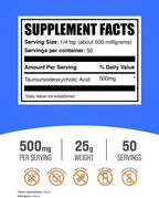 BulkSupplements.com TUDCA en Polvo - Ácido Tauroursodesoxicólico, 500 mg por ración - Suplemento para el Hígado - Sin Gluten, 25g