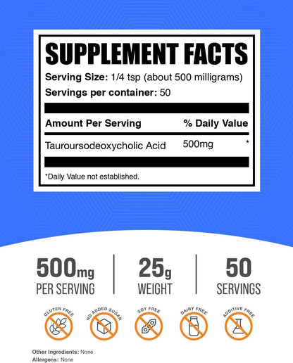 BulkSupplements.com TUDCA en Polvo - Ácido Tauroursodesoxicólico, 500 mg por ración - Suplemento para el Hígado - Sin – Image 2