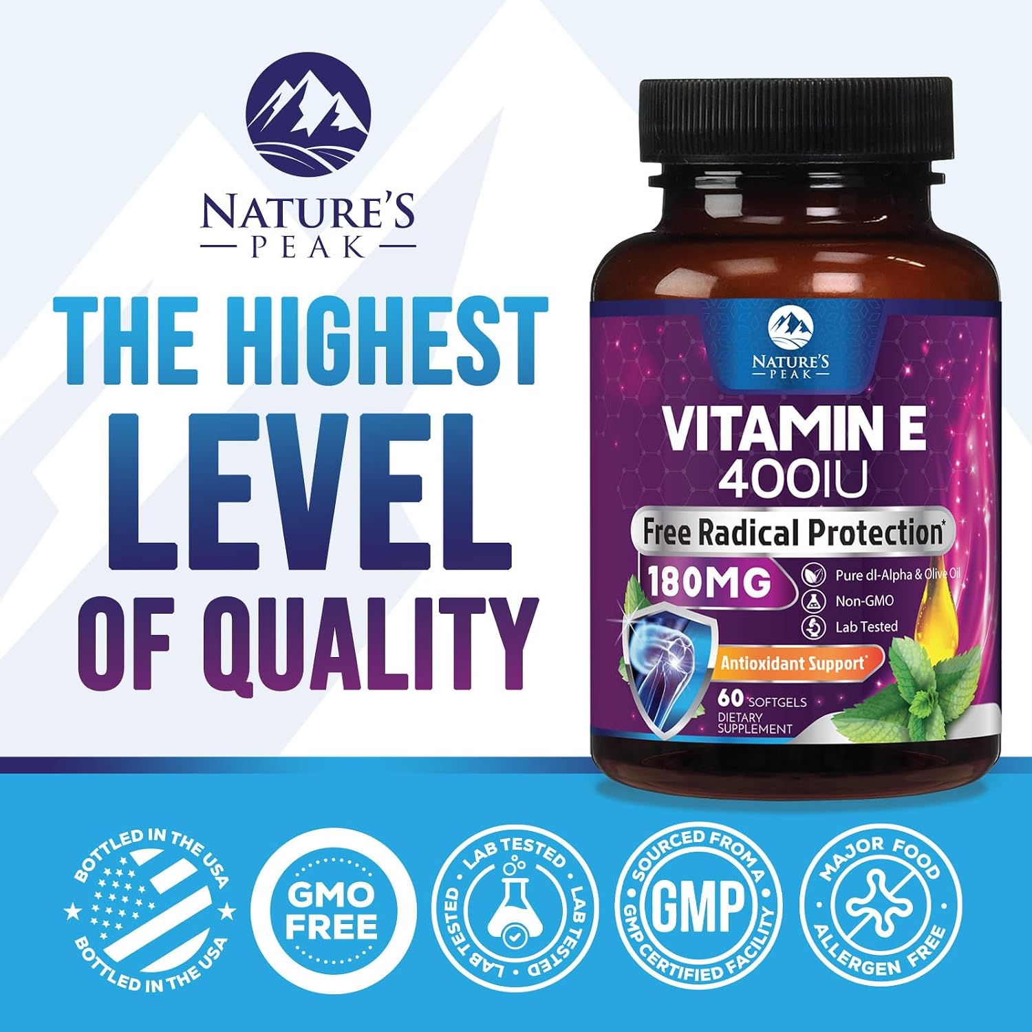 Nature's Peak Vitamina E 180 mg - 60 Softgels - Apoyo Antioxidante e Inmunitario
