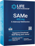 Life Extension SAMe, S-Adenosilmetionina, 400 mg, Complemento para el Estado de Ánimo, Articulaciones y Hígado, 60 Comprimidos Entéricos