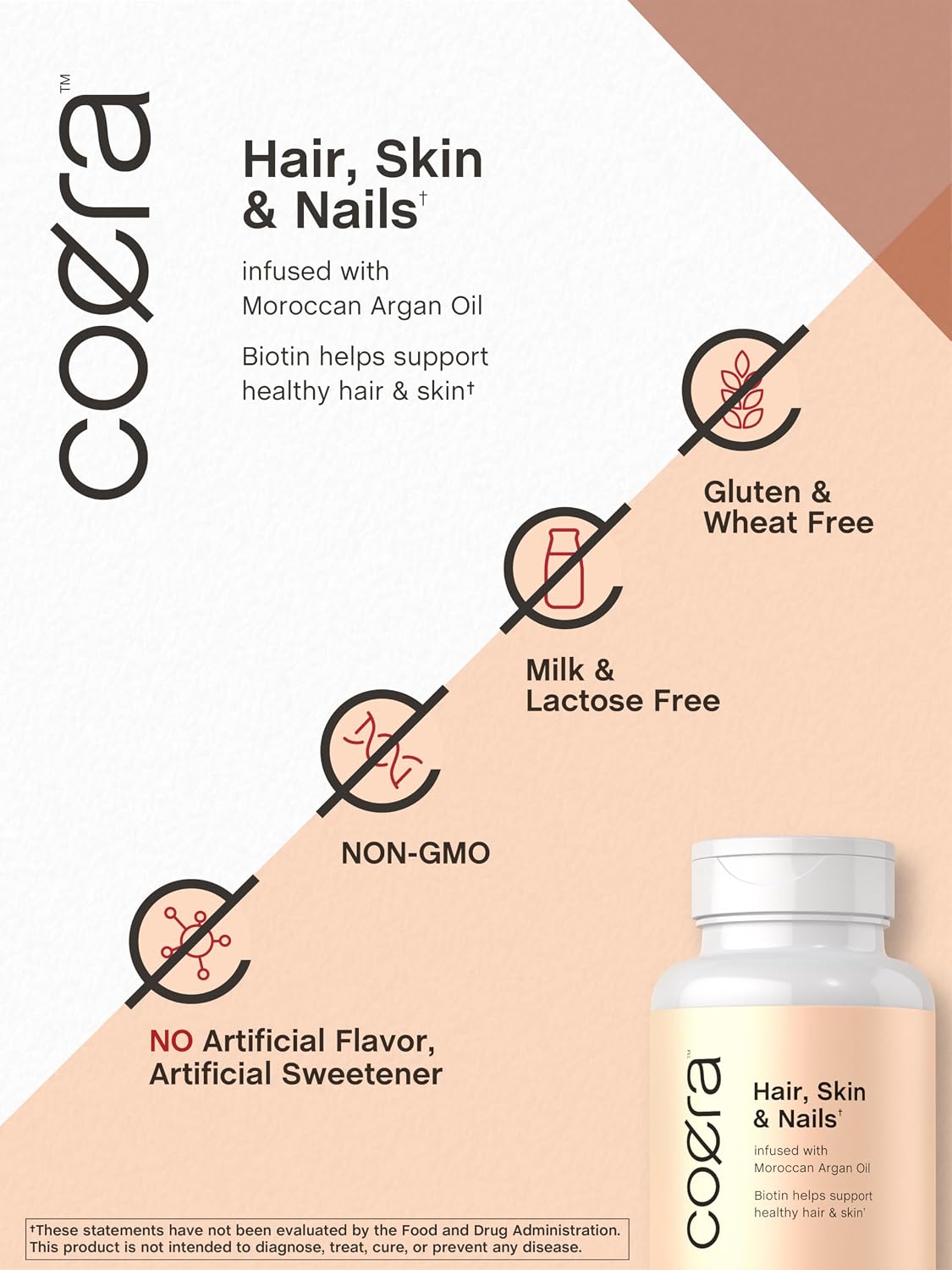 Coera Vitaminas para Cabello, Piel y Uñas con Colágeno, Biotina y Aceite de Argán Marroquí | 165 Cápsulas Blandas | Suplemento No GMO y Sin Gluten para Hombres y Mujeres