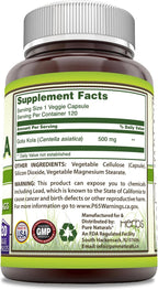 Pure Naturals Gotu Kola 500 mg - 120 Cápsulas Veganas