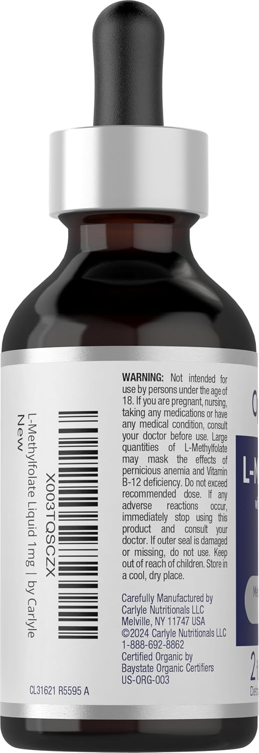 Carlyle L-Methylfolate Gotas 1 mg, 60 ml - Complemento Alimenticio Líquido Sublingual con Glicerina Orgánica