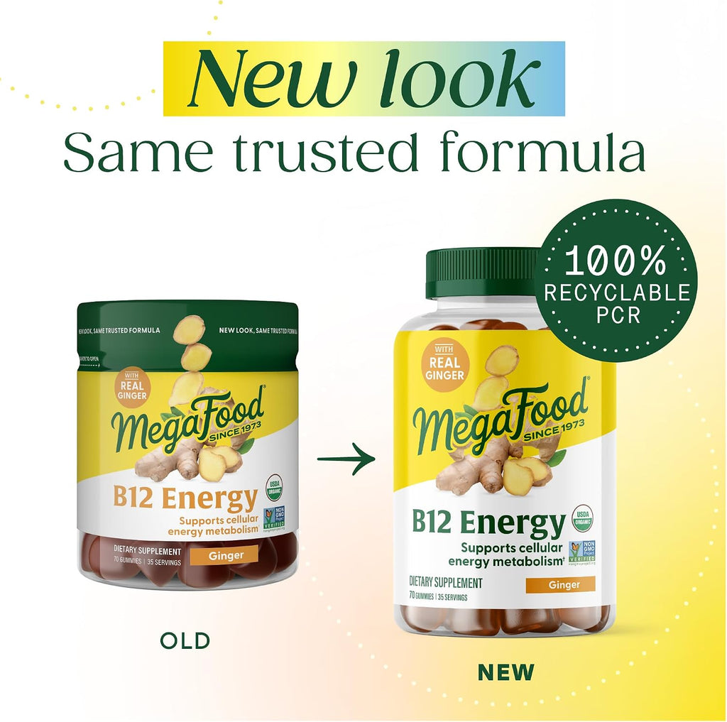 MegaFood Vitamina B12 Energy Gummies - Vegano - Con Metil B12 - Jengibre - 70 Gominolas