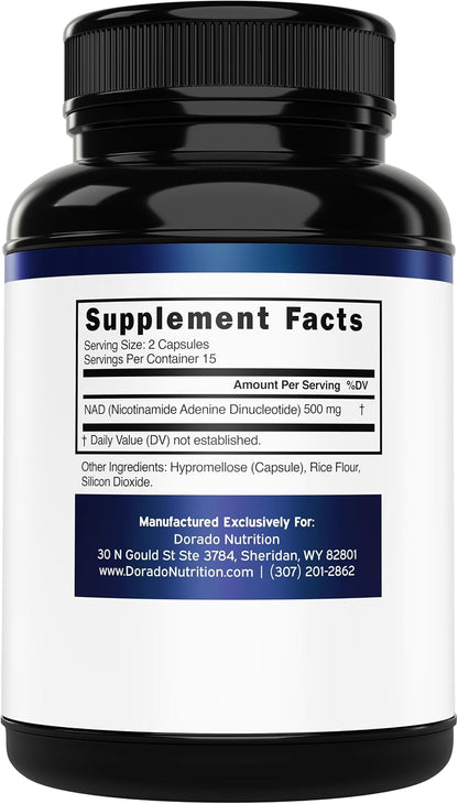 Dorado Nutrition NAD+ 500mg - 30 Cápsulas – Función cognitiva: Apoya la salud neuronal y la comunicación entre – Image 2