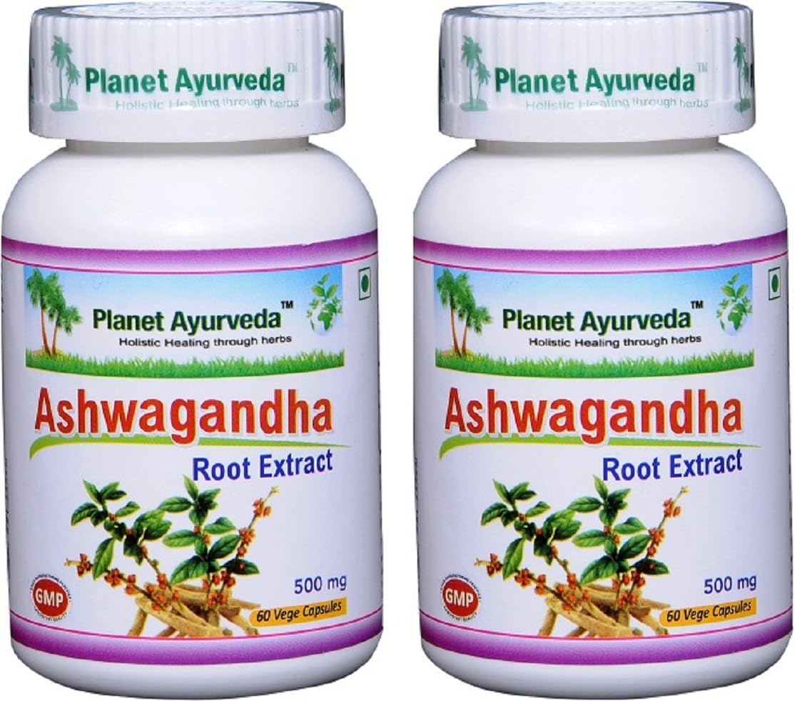 Planet Ayurveda Ashwagandha, cápsulas vegetales de 500mg - 2 botellas