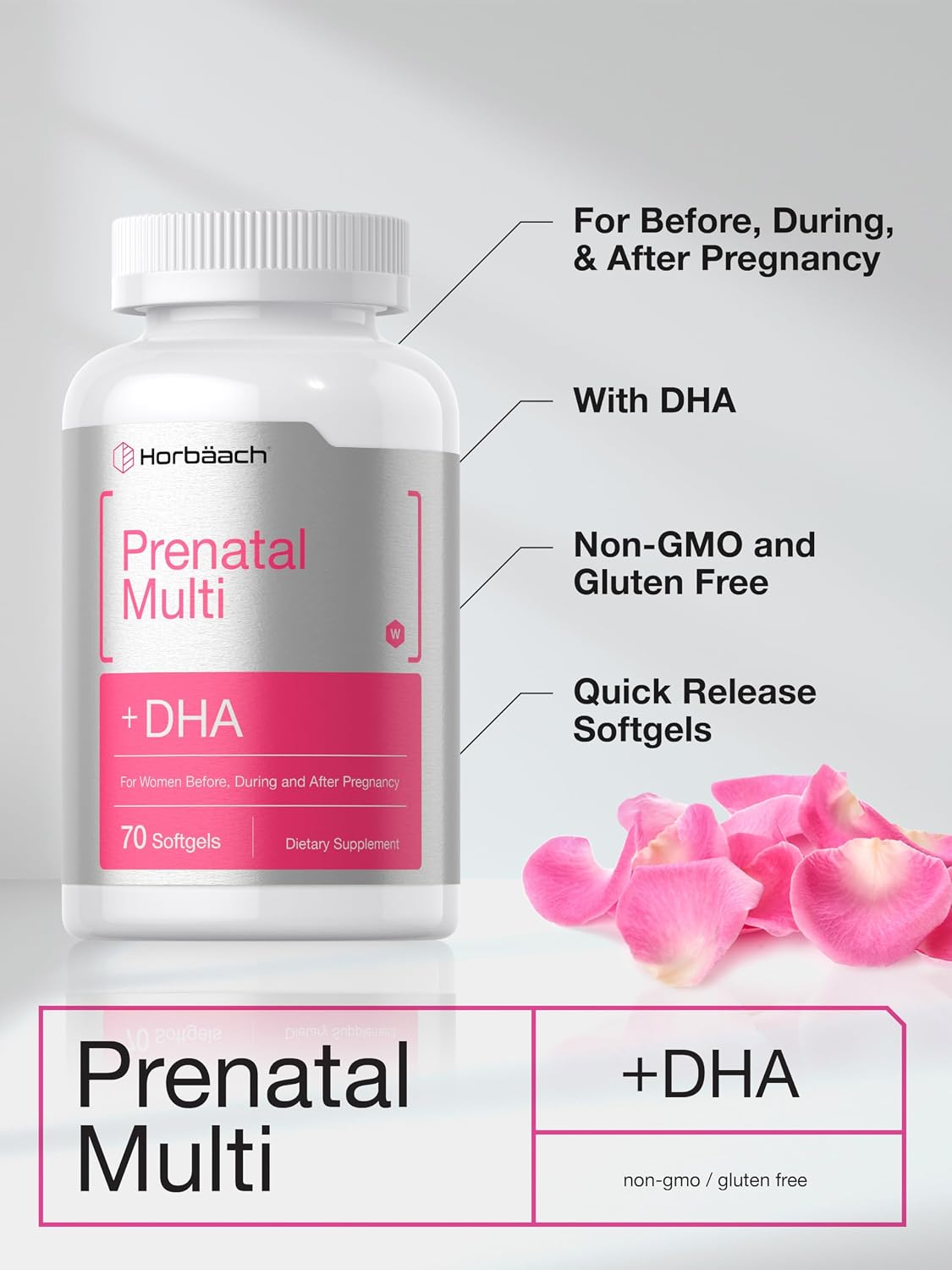 Horbäach Women's Prenatal Multivitamin with DHA, Iron and Folic Acid - 70 Softgels