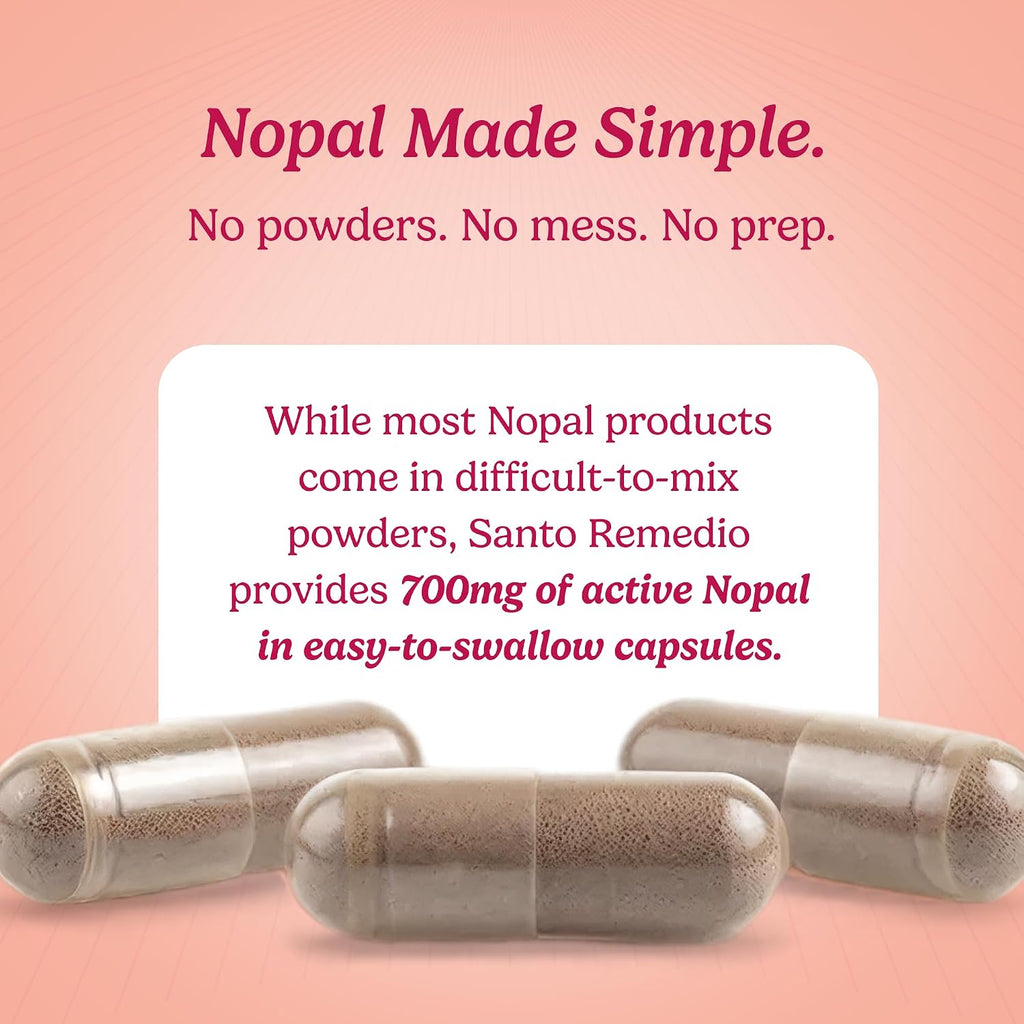 Santo Remedio Nopal, 700 mg, 180 Cápsulas (90 Raciones) - Suplemento Alimenticio de Higo Chumbo