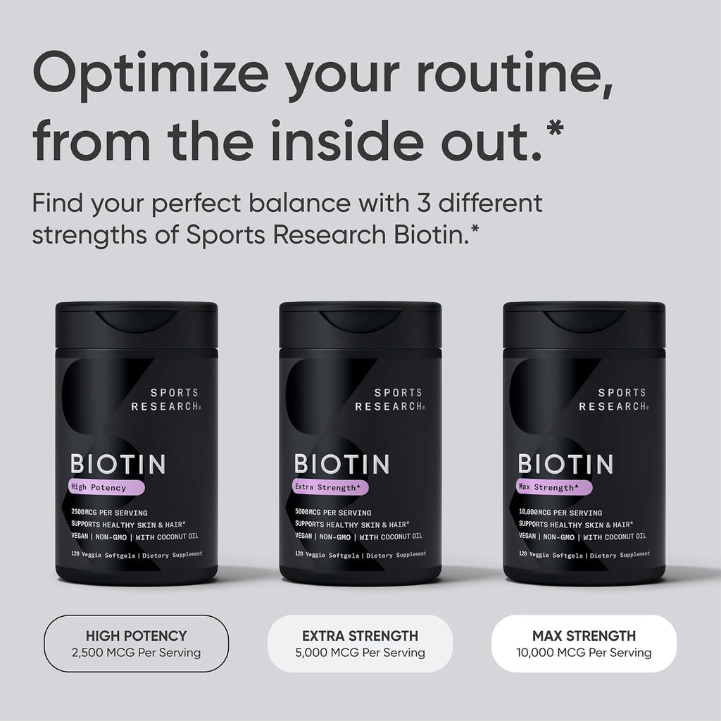 Sports Research Biotina 10.000 mcg con Aceite de Coco Orgánico - 120 Cápsulas Vegetales