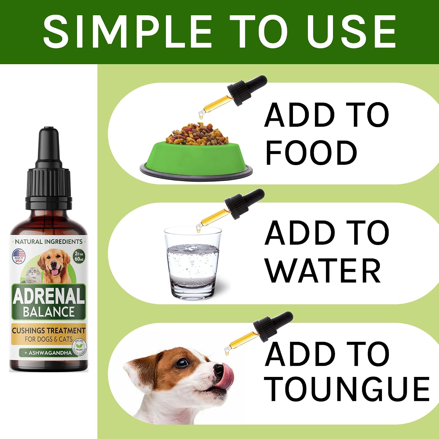 Adrenal Balance para Perros y Gatos - Tratamiento de Cushing con Ashwagandha, Regaliz y Rodiola - Gotas Herbales 60ml