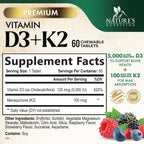 Nature's Nutrition Vitamina D3 K2 5000 UI + 100 mcg MK-7 - 60 Comprimidos Masticables