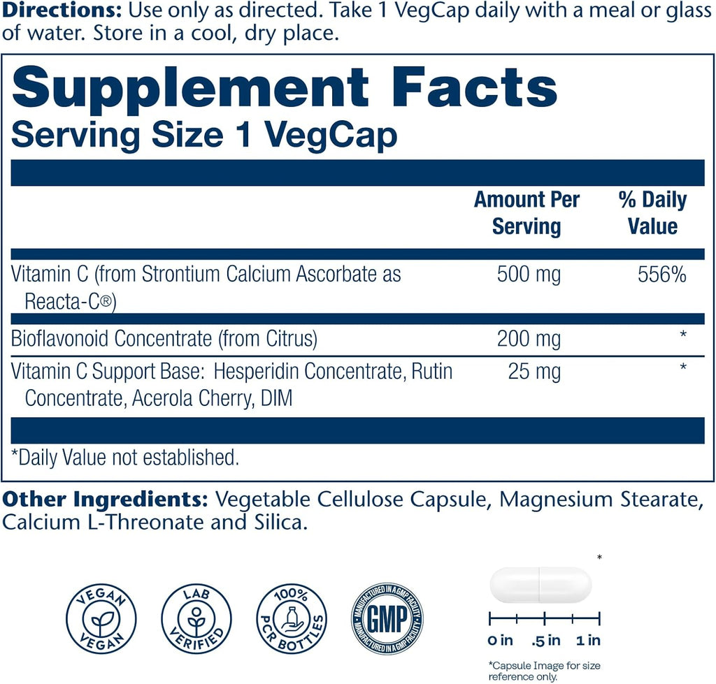 SOLARAY Reacta-C - Vitamina C de 500 mg con Bioflavonoides - 120 Cápsulas