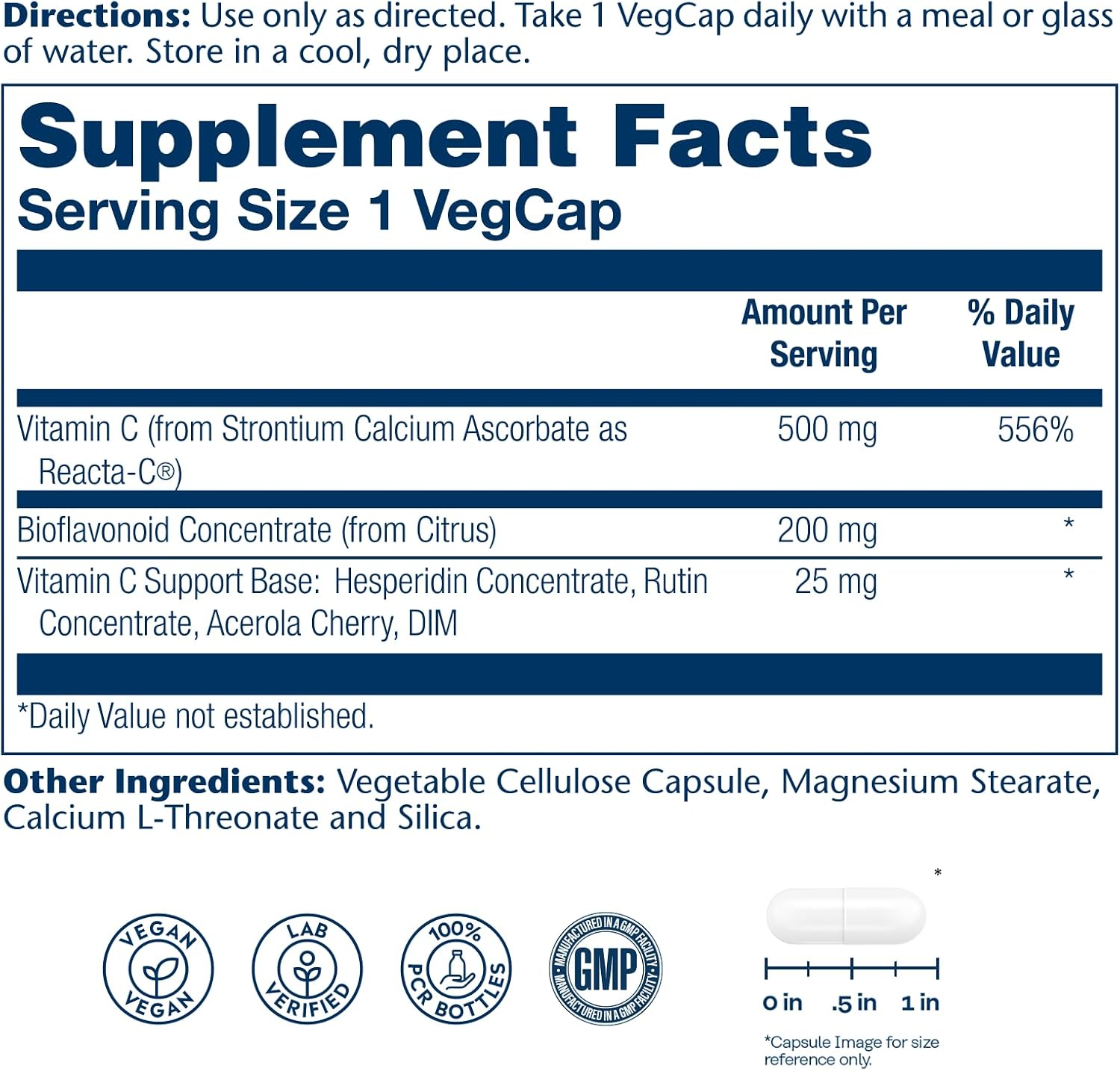 SOLARAY Reacta-C - Vitamina C de 500 mg con Bioflavonoides - 120 Cápsulas