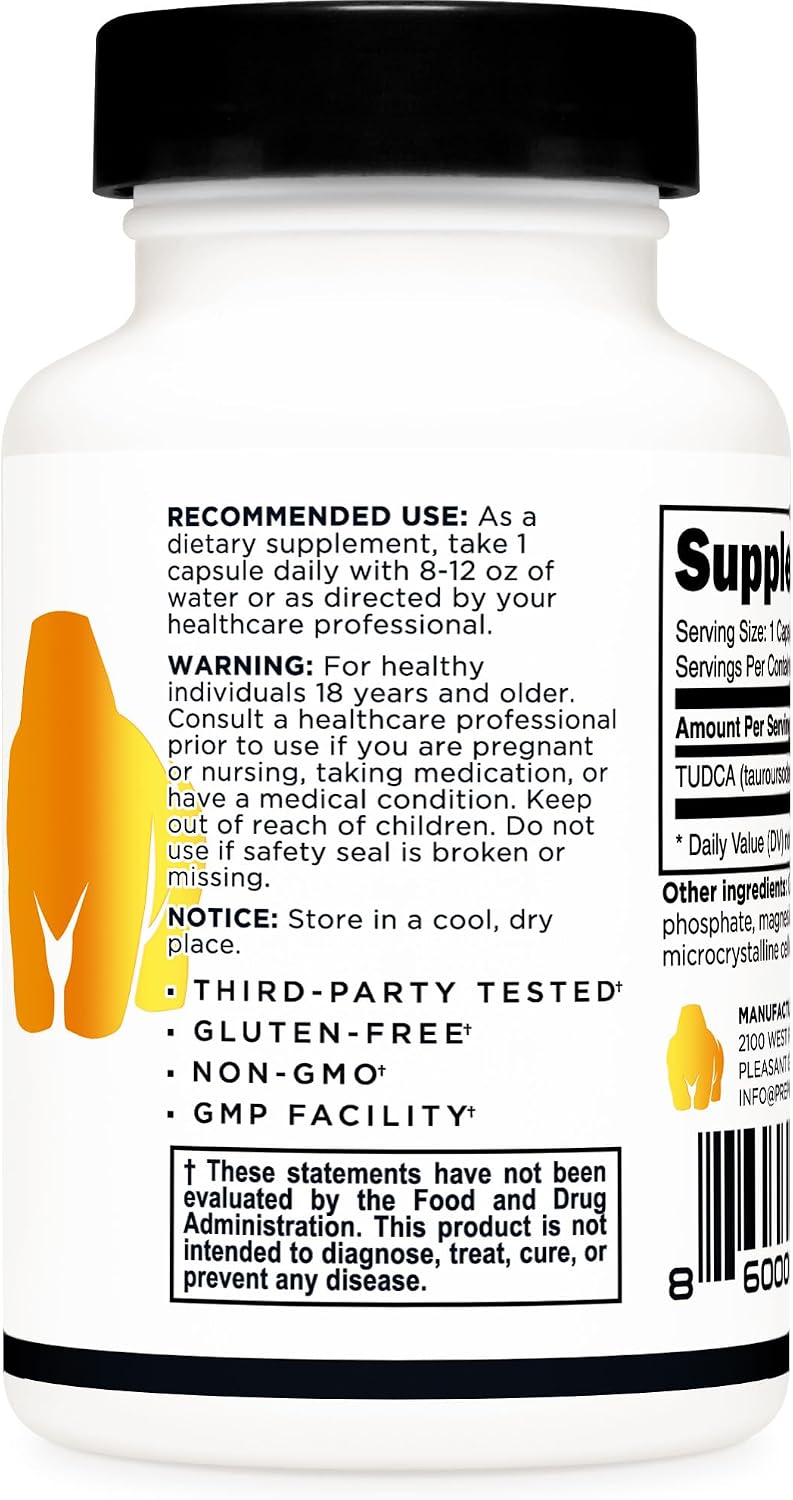 Primal TUDCA 500 mg - 30 Cápsulas - Suplemento de Ácido Taurodesoxicólico - Sin Gluten, No Transgénico