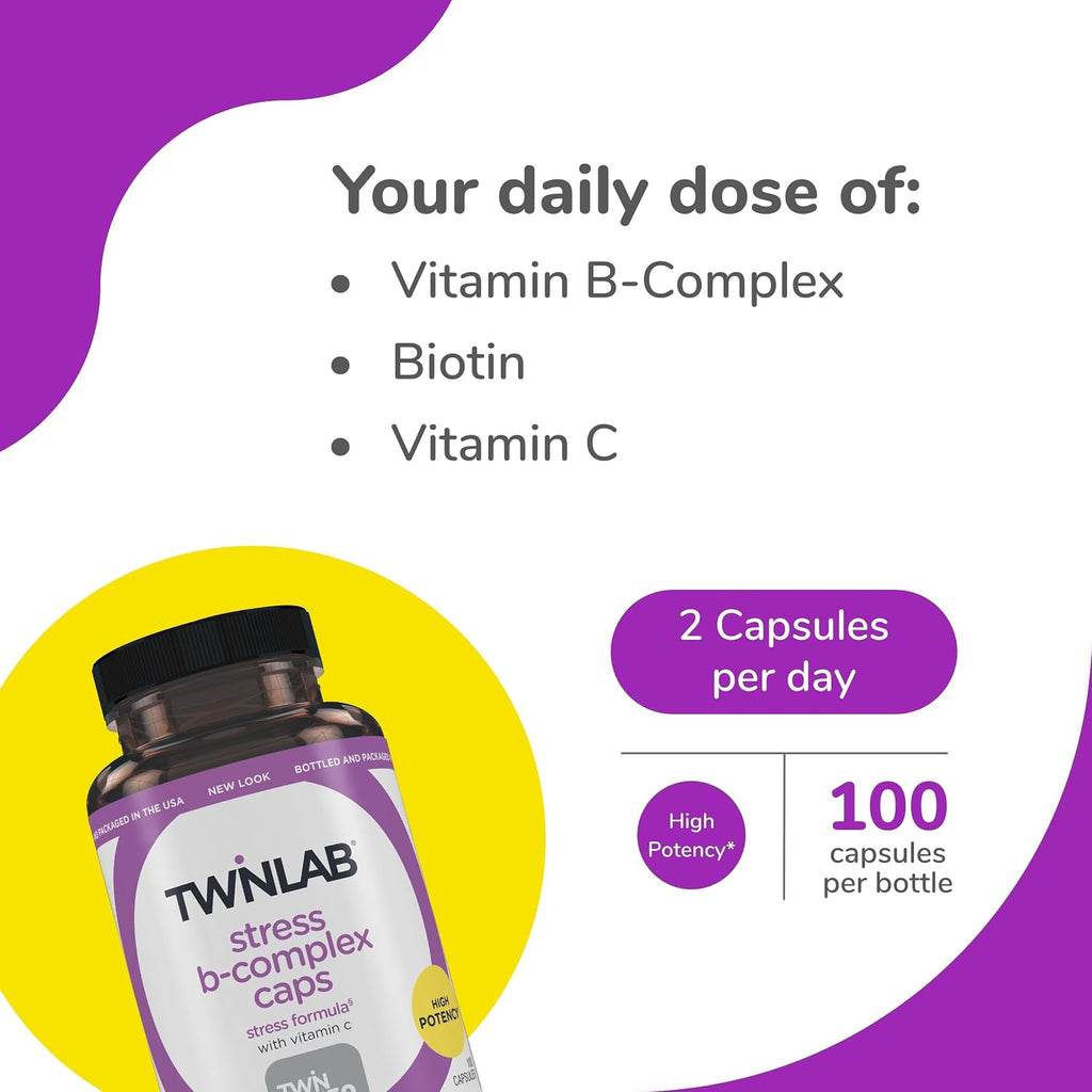 Twinlab Stress B-Complex Caps - 100 Cápsulas (Paquete de 2)