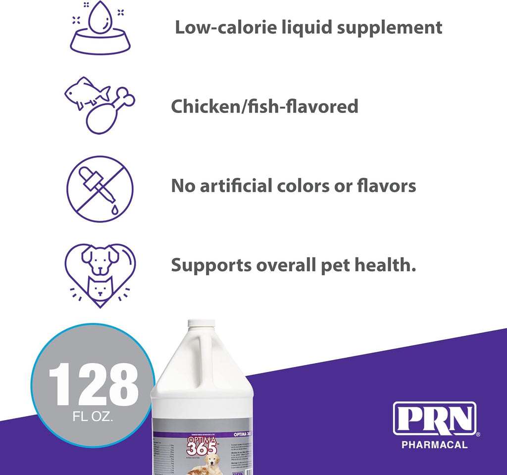 PRN Pharmacal Optima 365 - Suplemento nutricional de ácidos grasos esenciales para perros y gatos - con Omega-3, Omega-6, Omega-9 y vitaminas - Apoya la salud de la piel y el pelaje - 3.785 L