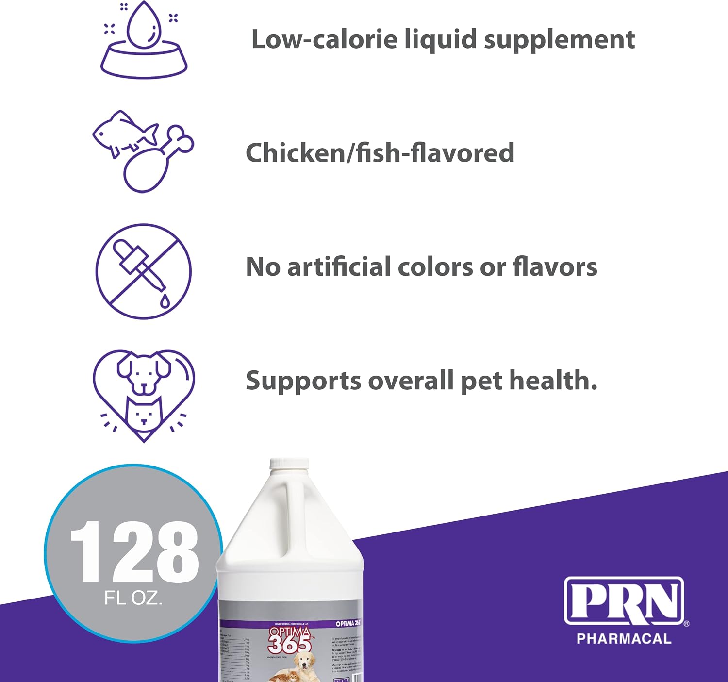 PRN Pharmacal Optima 365 - Suplemento nutricional de ácidos grasos esenciales para perros y gatos - con Omega-3, Omega-6, Omega-9 y vitaminas - Apoya la salud de la piel y el pelaje - 3.785 L