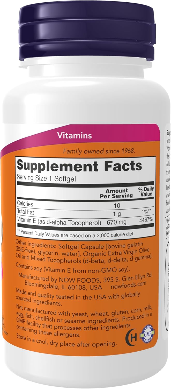 NOW Foods Vitamina E 1000 UI con Tocoferoles Mixtos, 50 Cápsulas Blandas
