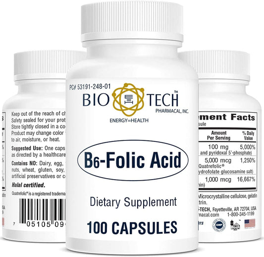 Bio-Tech Pharmacal B6-Folic Acid, 100 Cápsulas – Complemento Alimenticio Natural