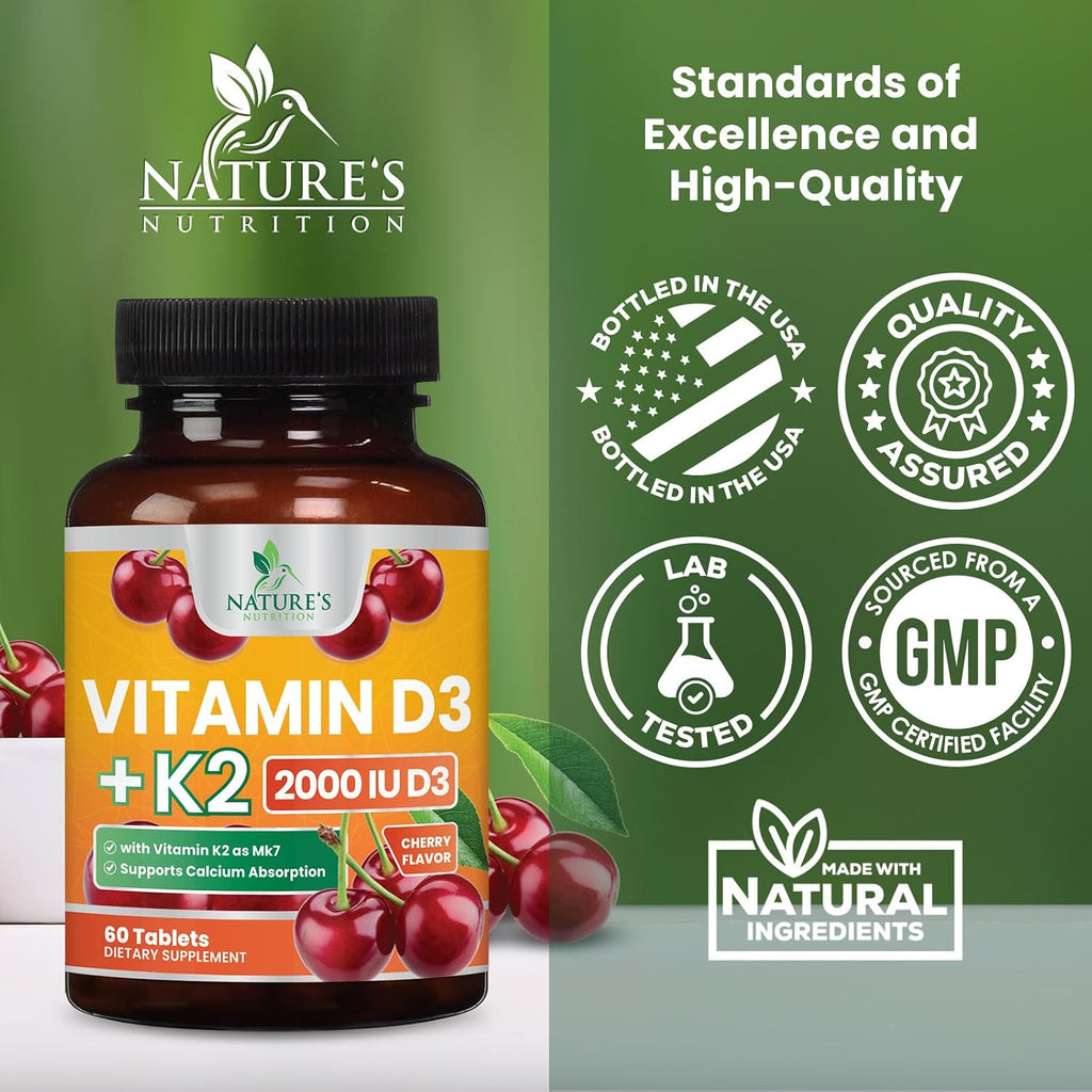 Vitamina D3 K2 2000 UI con MK-7 - 60 Comprimidos Masticables Sabor Berry