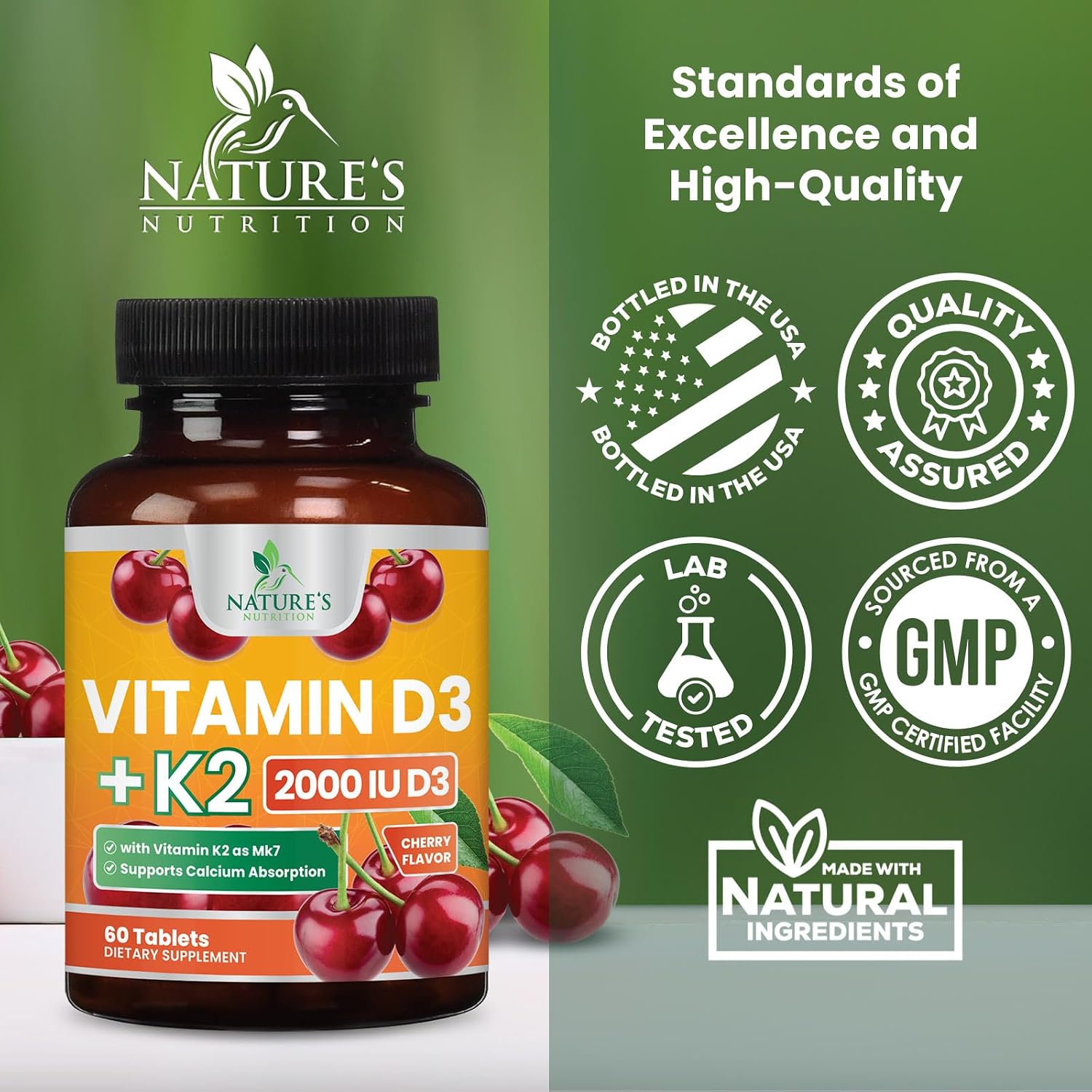 Vitamina D3 K2 2000 UI con MK-7 - 60 Comprimidos Masticables Sabor Berry