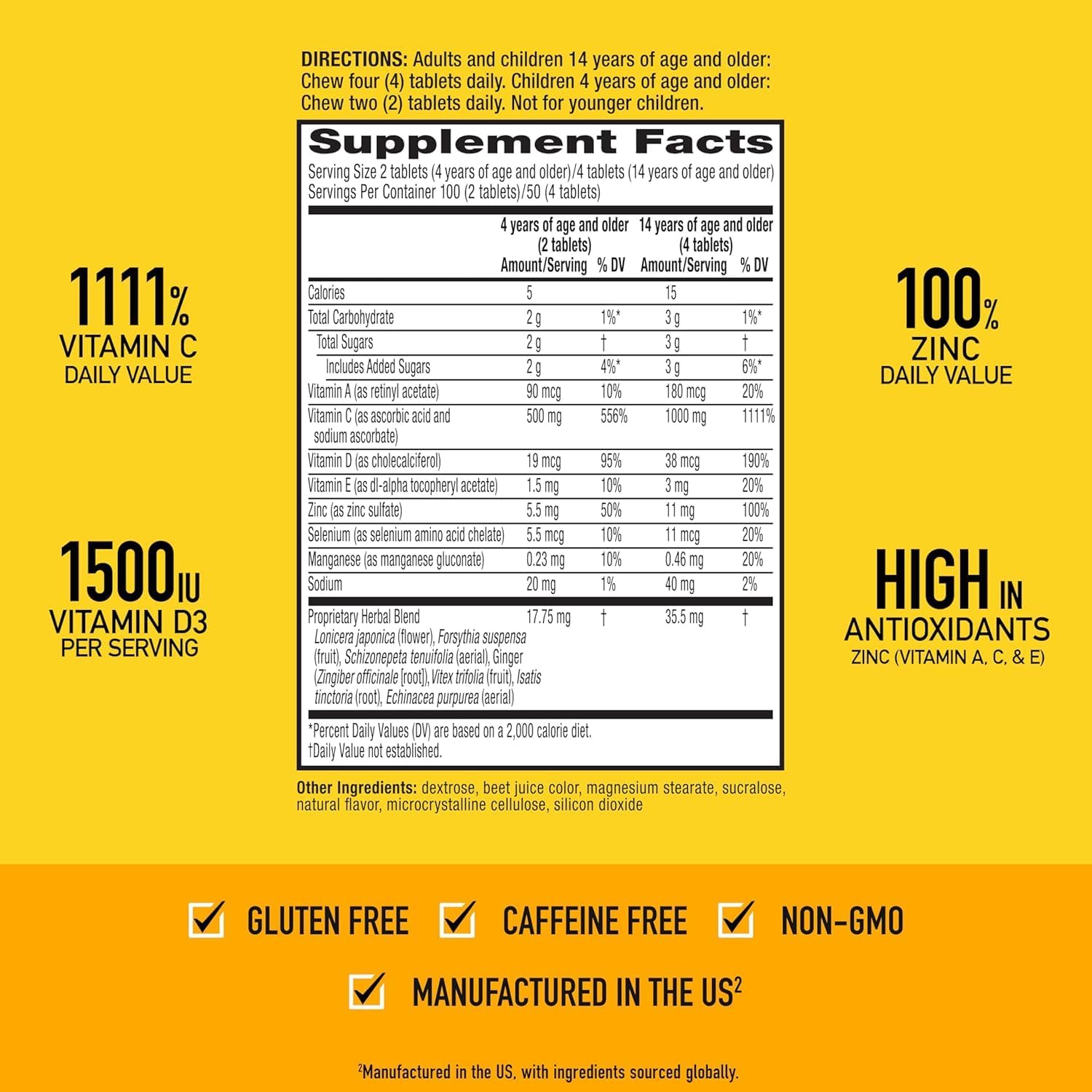 Airborne Vitamina C 1000 mg con Zinc - 116 Comprimidos Masticables Sabor Berry (Pack de 2)