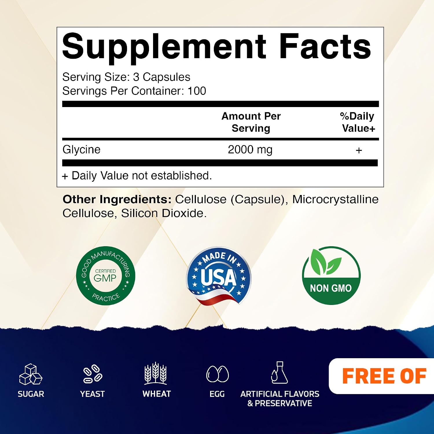 Vitamatic Glicina Suplemento, 2000mg por Dosis, 300 Cápsulas, No-GMO, Sin Gluten